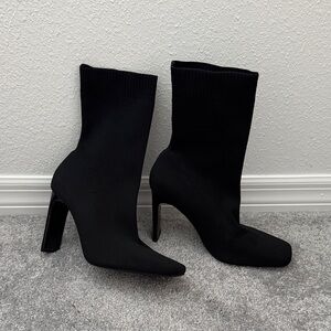 Zara Sleek Black Knit Heeled Boots